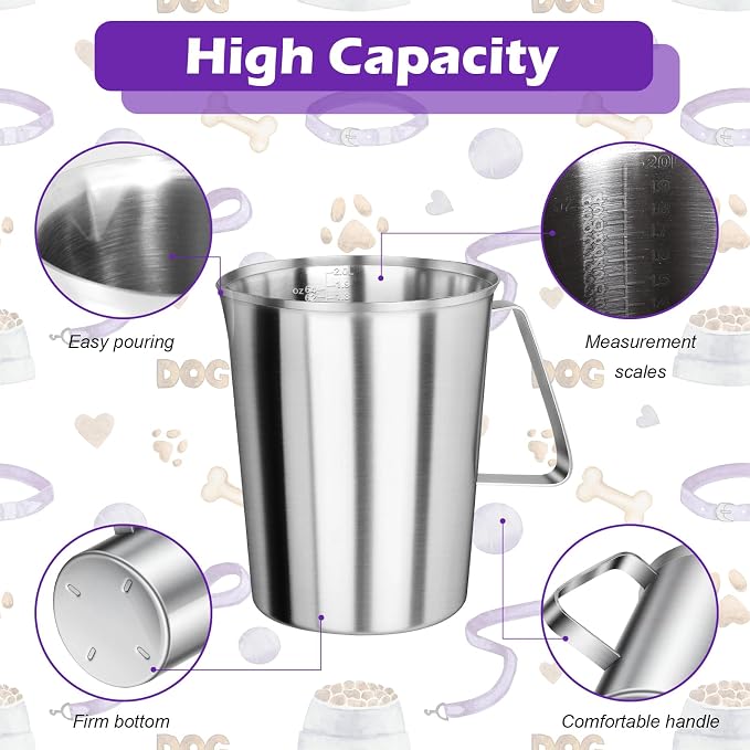 8 Cup Dog Food Scoop 304 Stainless Steel Dog Food Measuring Cups for Cat or Bird Pet Foods, Injection Molded and Dishwasher Safe (8 Cup)