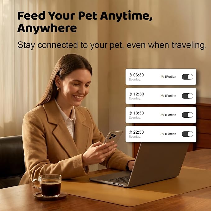 SARPAWS Automatic Cat Feeder, 6L WiFi Smart Pet Food Dispenser with App Control, Elevated 5° Slanted Stainless Steel Bowl, Timed Feeding for Cats and Dogs, Voice Recorder, Dual Power Supply