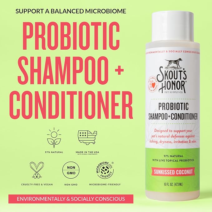 Skout’s Honor Probiotic Natural Dog Shampoo and Conditioner with Avocado Oil & Omega-3s, Gentle Puppy Shampoo, Hydrating Dog Conditioner, 97% Natural, Paraben & Sulfate-Free, Cruelty-Free, 16 oz