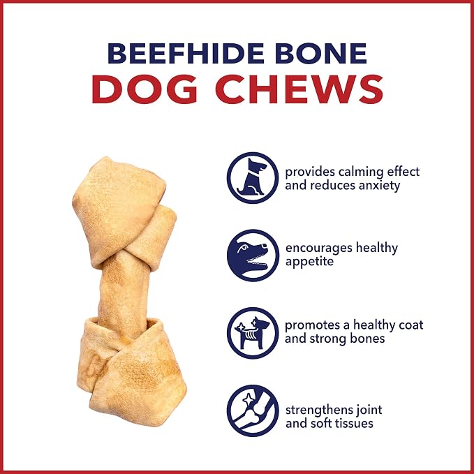 Pet Factory American Beefhide 4-5" Knotted Bones Dog Chew Treats - Chicken Flavor, 8 Count/1 Pack