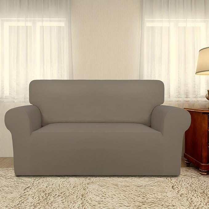 PureFit Super Stretch Sofa Slipcover – Spandex Non Slip Soft Couch Sofa Cover, Washable Furniture Protector with Non Skid Foam and Elastic Bottom for Kids, Pets （Loveseat, Natural）