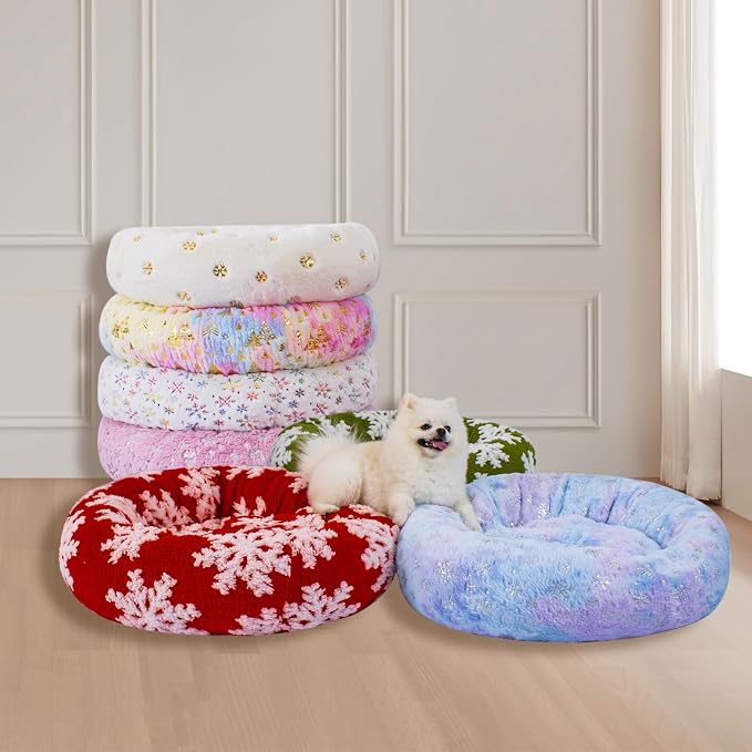 23 Inch Christmas Tree Calming Dog Bed for Small Dogs Cats, Kitty Puppy Round Anti-Anxiety Warm Bed, Soft Cozy Anti-Slip Donut Washable Pet Bed, Fits up to 30 lbs Pets