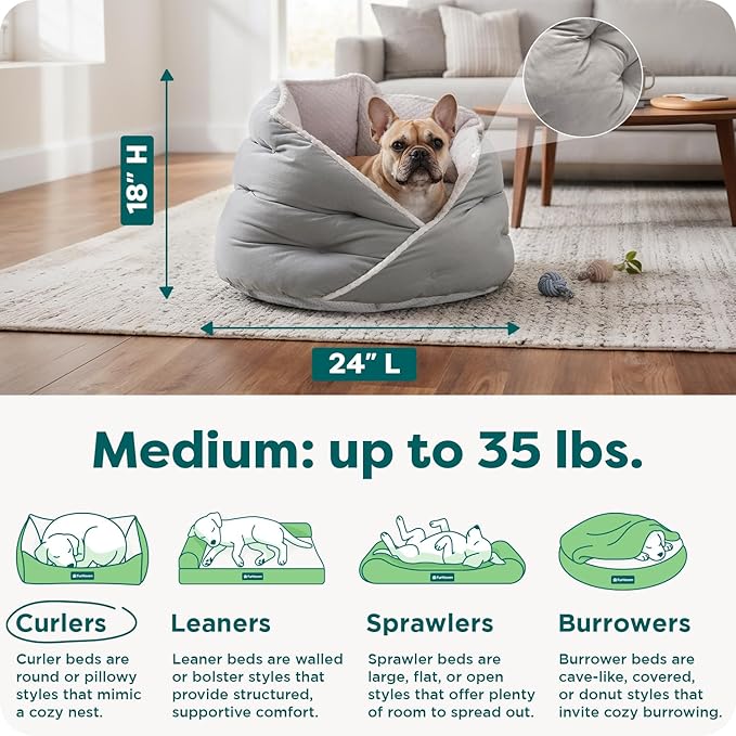 Furhaven 24" Round Pet Bed for Indoor Cats & Medium/Small Dogs, 100% Washable, For Pets Up to 35 lbs - Minky Plush & Velvet Hug Bed - Silver Gray, 24-inch