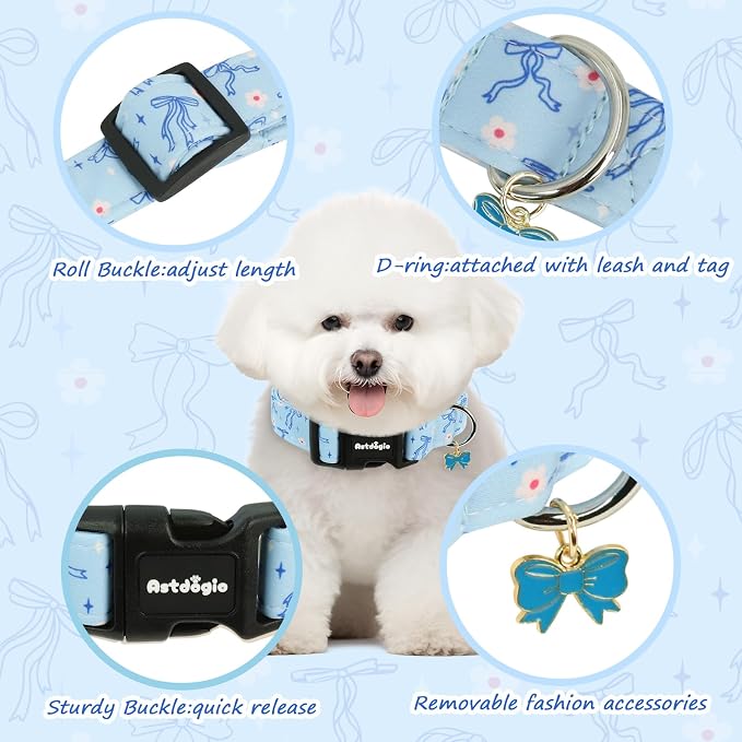 Large Dog Collar, Girl Boy Dog Collars with Blue Bow Pattern, Adjustable Blue Dog Collar for Large Dogs, Cute Holiday Collars for Dogs, Ideal for Pet Accessory