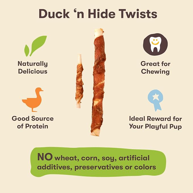 Pet 'n Shape Duck 'n Hide Twist - Duck Wrapped Rawhide Natural Dog Treats, Large, 6 Count