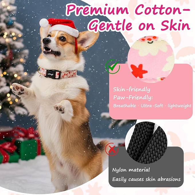 Christmas Dog Collar Medium Dog Collars, Adjustable Pink Dog Collars with Jolly Santa Pattern, Cute Dog Christmas Collar for Dogs, Winter Holiday Dog Collar for Girl Boy Dogs-M