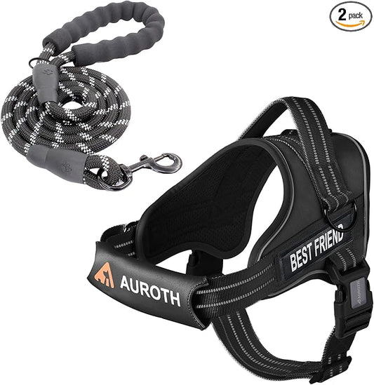 AUROTH Dog Harness and Leash Set, Soft Padded Service Dog Vest with 5.25FT Dog Leash, No Choke, Easy On Pet Vest, Adjustable Reflective No Pull Dog Harness for Large Dogs, Easy Walking and Training