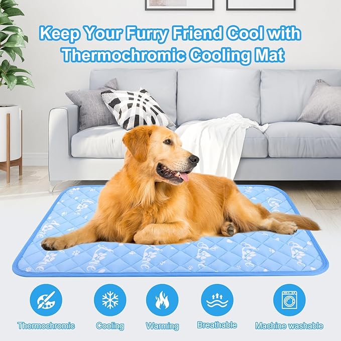 MH MYLUNE HOME Dog Cooling Mat 59" x 40" Cool-Chill Cool Fiber & Endothermic Color Changing Double-Sided Cooling & Warm Dog Mat, Foldable Washable Summer Pet Blanket