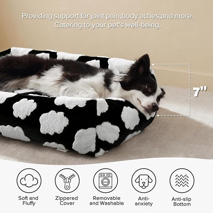 JOEJOY Small Dog Bed for Small Dogs, Rectangle Washable Orthopedic Dog Bed with Removable Zipper Cover, Cute Soft Calming Puppy Pet Bed with Jacquard Shaggy Plush & Non Skid Bottom