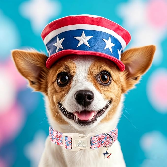 4th of July Dog Collar, Cute Pink Patriotic Dog Collars for Large Dogs - Independence Day Girly Pup Collars, Soft Adjustable Flag Day Female Dog Collar L