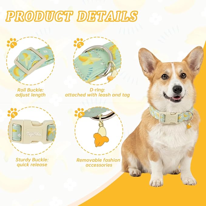 Cute Banana Pattern Dog Collar, Spring Summer Design Puppy Collar, Cotton Adjustable Pet Collar for Small Medium Large Dogs, Girl or Boy Dog for Gifts & Daily Use-L