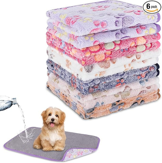 YUEPET Waterproof Dog Blankets, 6 Pack Washable Dog Blankets for Bed Couch Sofa Protector Fleece Flannel Puppy Blanket Soft Plush Reversible Throw Blanket for Small Dog Puppy Cat 30"×20"