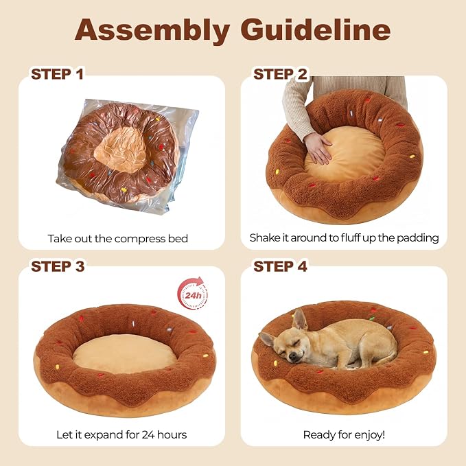Donut Cat Bed for Indoor Cats, 21" Washable Round Pet Bed for Cats & Small Dogs, Soft Fluffy Plush Calming Bed for Kitten and Puppy with Anti-Slip Base