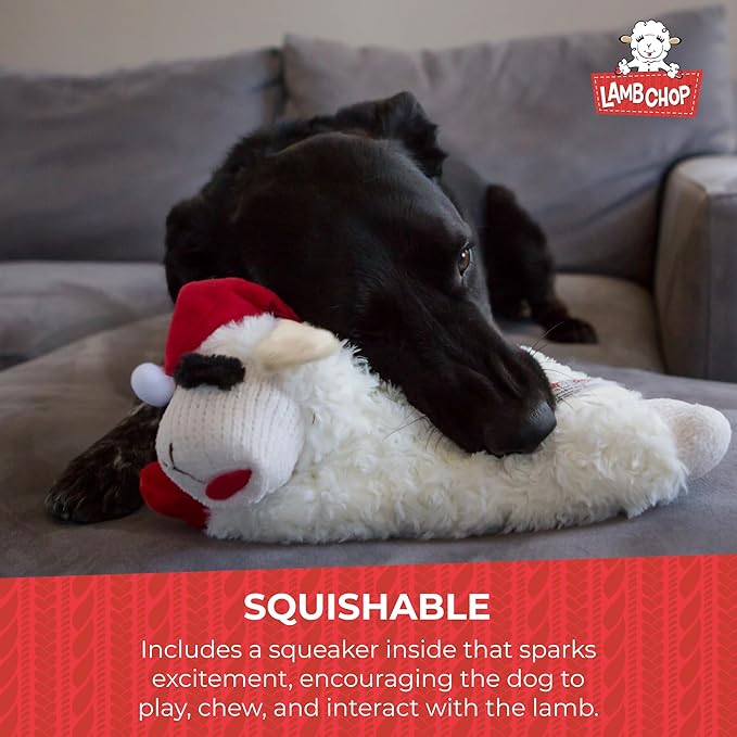Multipet Holiday Lambchop with Santa Hat Plush Dog Toy, 10.5"