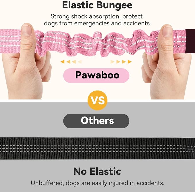 Pawaboo 2Pack Dog Seatbelt for Car, 3-in-1 Dog Car Seat Belt, Shockproof Dogs Tether with Buckle & Hook Latch, Adjustable Reflective Dogs Cars Leash with 360° Lockable Buckle, Light Pink + Black