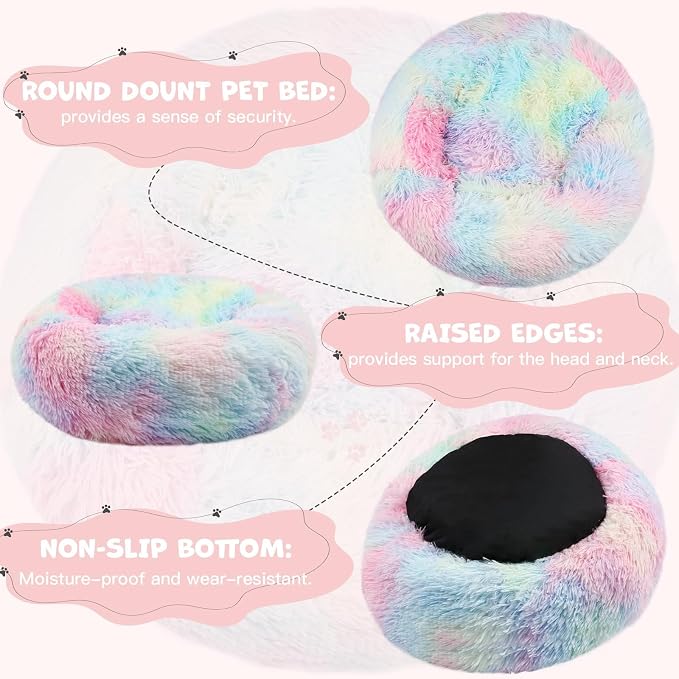 Himax Small Dog Bed, Fluffy Dog Bed with Blanket Attached, Cat Bed Washable, Multi-Colored (20"/26"/35")