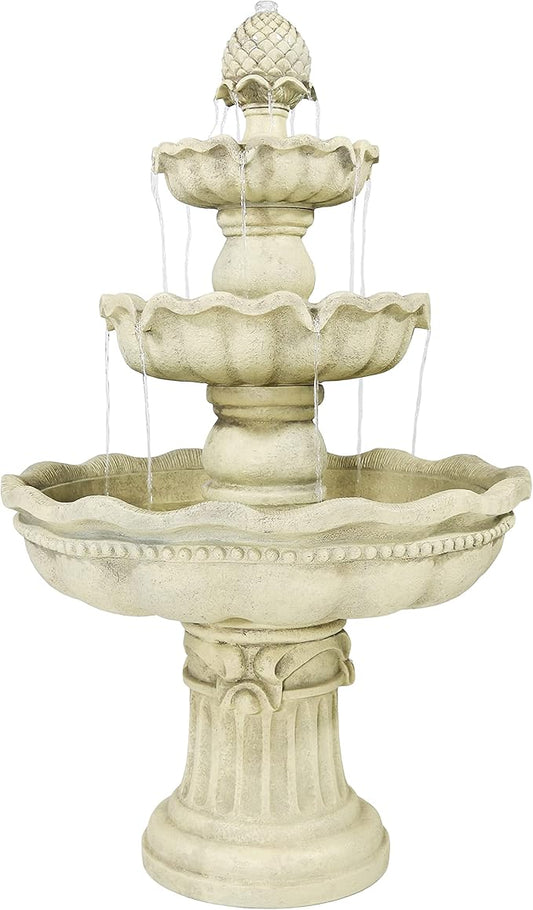 Sunnydaze 51-Inch 3-Tier Water Fountain – Electric Outdoor Fountain with Pineapple Top – Outdoor Patio & Garden Water Feature – Continuous Flow Pump with 6 ft Cord – White