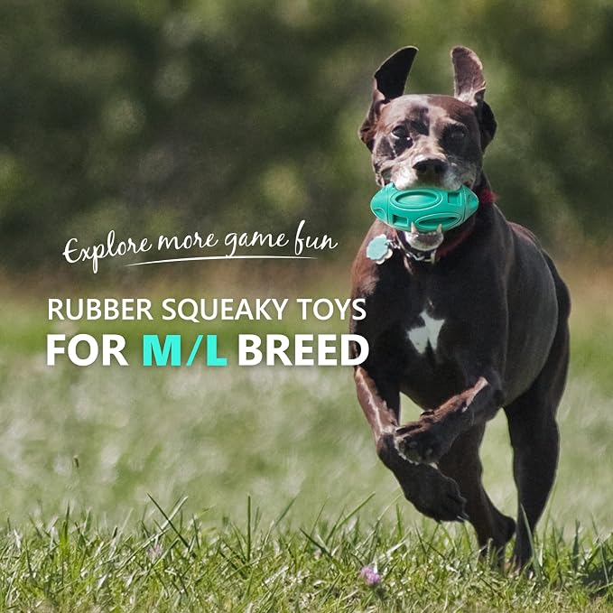 EASTBLUE Squeaky Dog Toys for Aggressive Chewers: Rubber Puppy Chew Ball with Squeaker, Almost Indestructible and Durable Pet Toy for Medium and Large Breed（Teal）