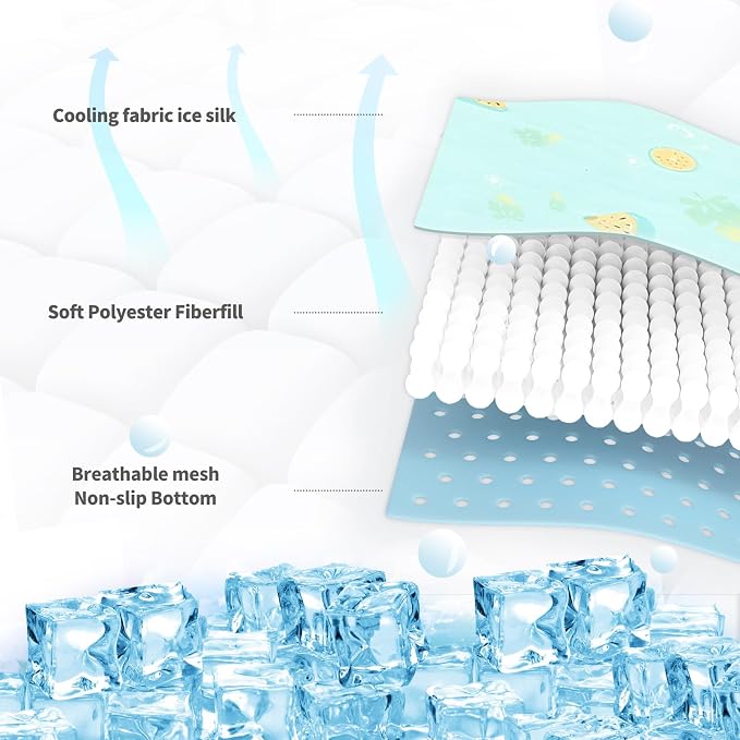 NWK Pet Cooling Mat - Ice Silk Cooling Mat for Dogs & Cats Portable & Washable Pet Cooling Blanket, Car Seats, Beds for Summer (1, Green Fruit, 27‘’ X 39‘’ X 0.3'')