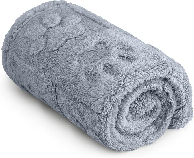 Americanflat 30x40 Jacquard Fleece Throw Blanket - Soft and Breathable Pet Blankets for Couches, Bed, Chair - Fleece Blanket for Home, Bedroom, or Outdoor - Gray Paw Print Blankets for Dogs or Cats