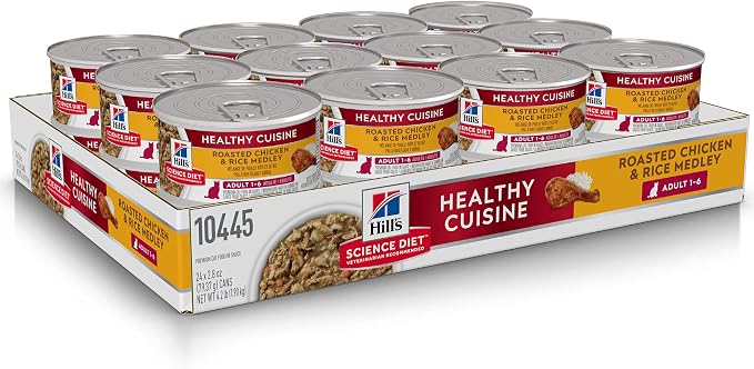 Hill's Science Diet Adult 1-6 Healthy Cuisine Wet Cat Food, Roasted Chicken & Rice Medley in Gravy, 2.8 oz. Cans, 24-Pack