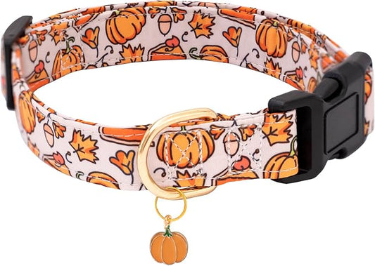 Faygarsle Orange Dog Collar with Pumpkin Leaf Patterns Cute Puppy Collar for Fall Autumn Seasons Dog Collar for Small Medium Large Dogs Stylish Dog Necklace for Male Female Boy Girl Dogs L