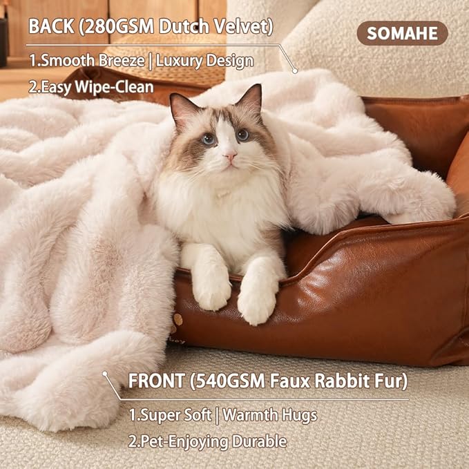 SOMAHE Cat Blanket, Reversible Sherpa & Bubble Fleece Pet Throw, Ultra-Soft Plush for Indoor Cats, Machine Washable, Anti-Static, Warm & Cozy, 22"×18" Inch White