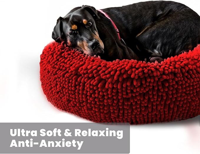 Muddy Mat® Cloud K-9 Bed for Dogs & Cats, Soft & Relaxing Donut Dog Bed, Chenille Material, Removable Cover, Washable & Dryer Safe–Red Small(25'x25')