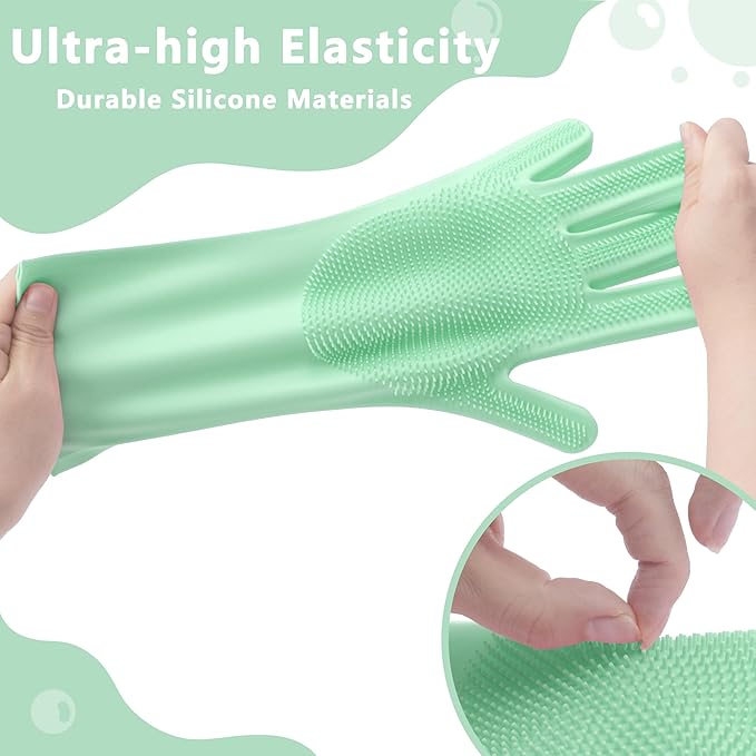 Pet Grooming Gloves—Dog Washing Gloves with High-Density Teeth, Dog Bath Scrubber with Enhanced Five Finger Design, Silicone Gloves for Dogs and Cats Bathing, Massage (Green)