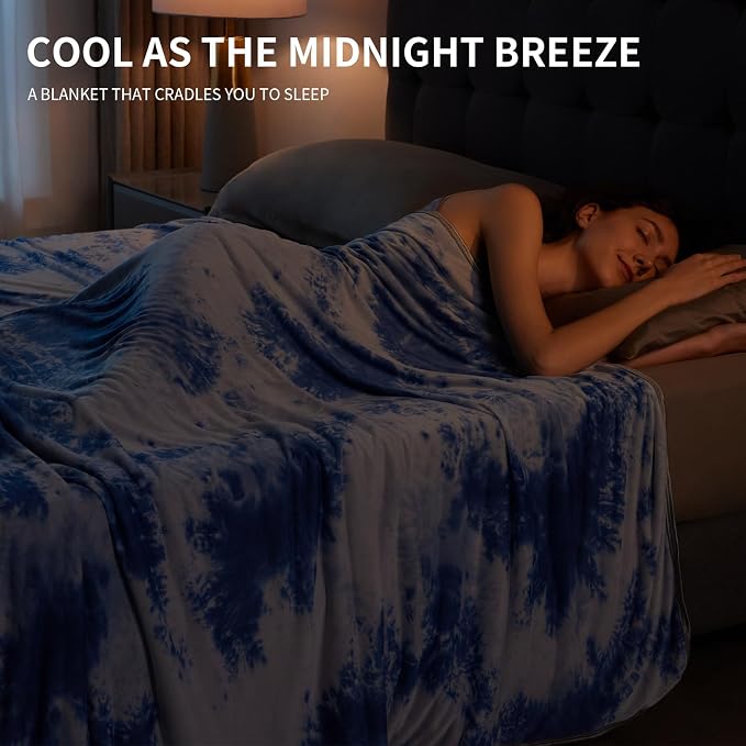 Guohaoi Cooling Throw Blanket for Hot Sleepers, Twin Size 50''×70'' Lightweight Breathable Summer Bed Blanket for Couch, Arc-Chill Q-Max >0.5 Cool Fiber,Lightweight Tie Dye Blanket Light Blue