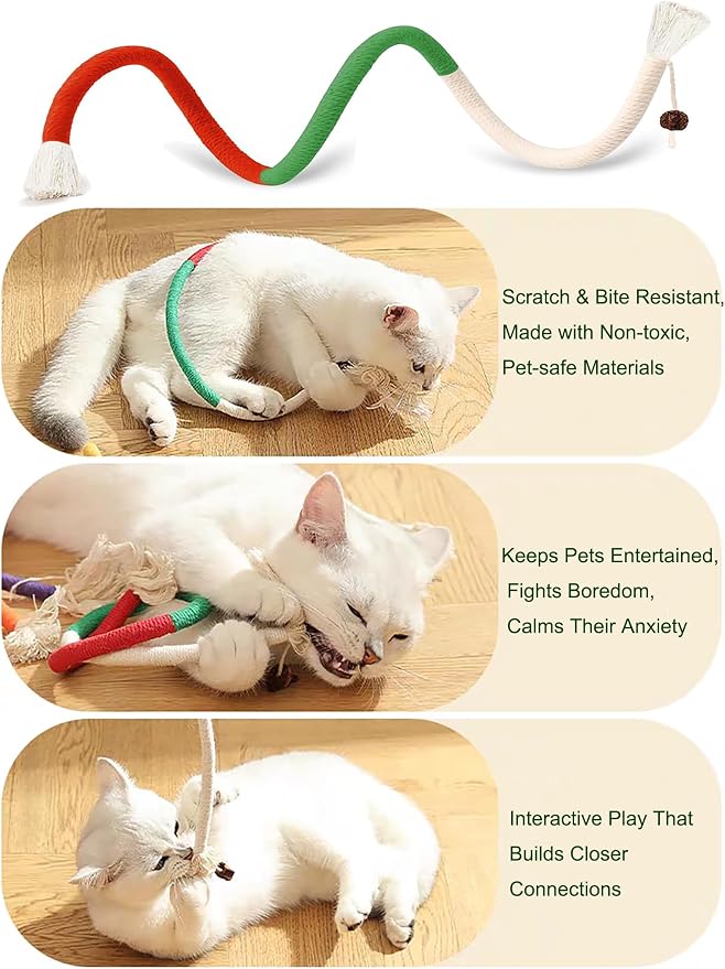 Collapsible Durable Rainbow Cat S-Tunnel & Chew Rope Set, Interactive Indoor Kitten Toy for Active Play
