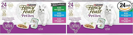 Fancy Feast Purina Gourmet Wet Cat Food Variety Pack,Petites Gravy Collection,Break-Apart tubs,48 Servings - 2.8 oz. Tubs,(Pack of 24)