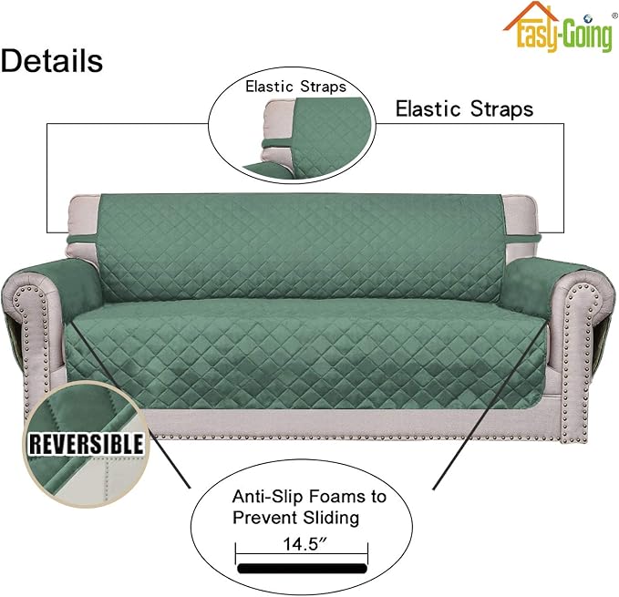 Easy-Going Chair Sofa Slipcover Reversible Sofa Cover Water Resistant Couch Cover Furniture Protector Cover with Elastic Straps for Pets Kids Children Dog Cat (Chair, Cyan/Ivory)