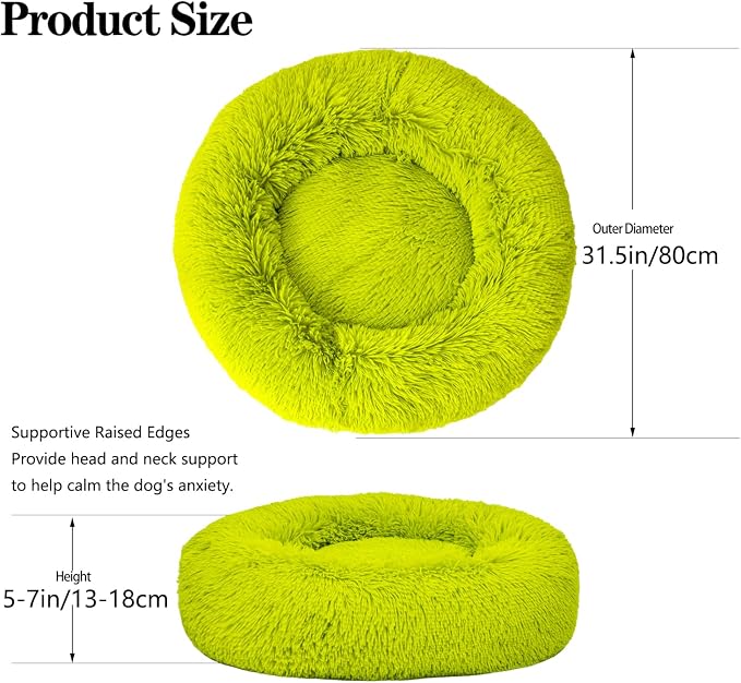 Calming Dog Bed for Medium Dogs Cats, Puppy 31'' Round Anti-Anxiety Warm Fluffy Plush Faux Fur Bed, Soft Anti-Slip Donut Washable, Cozy Medium Puppy Bed, Fits up to 50 lbs Pets