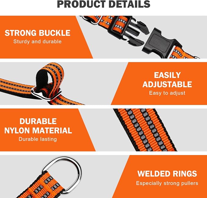 Hikiko Martingale Dog Collars Reflective Nylon Dog Collar with Quick Release Buckle Adjustable Training No Slip Dog Collar (Small, Orange)