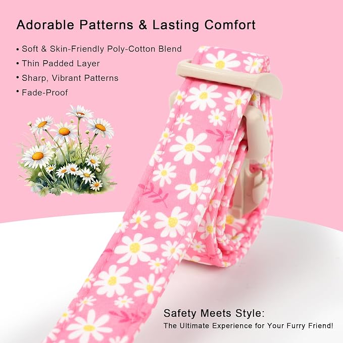 Daisy Dog Collar Pink Girl Dog Collars for Giant Large Dogs - Lightweight Adjustable Spring/Summer Floral Female Dogs Everyday Collar with Safety Buckle XL