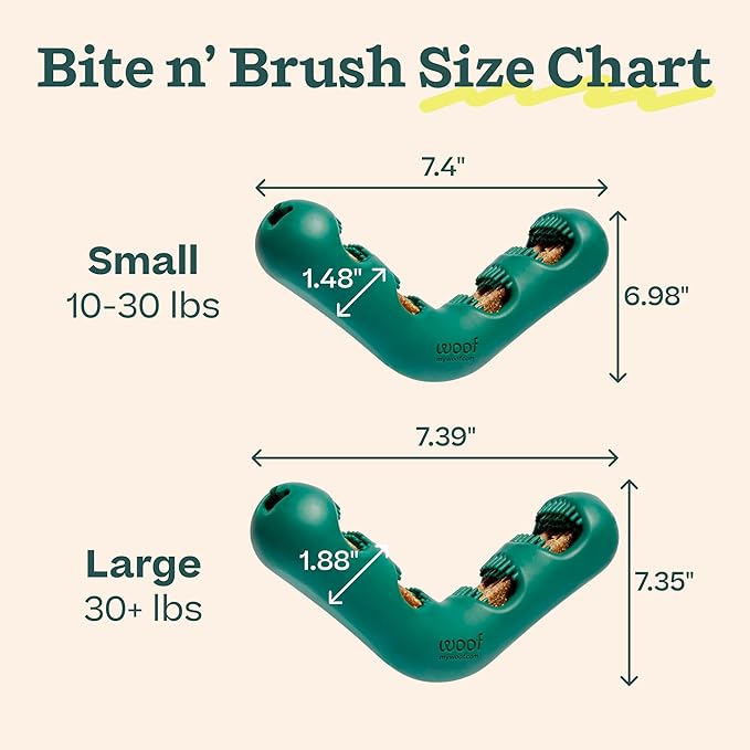 WOOF The Bite n' Brush - Dog Toothbrush Toy - Scrub Plaque and Tartar from Your Dog's Teeth and Mouth - Dog Dental Chew Toy - Small
