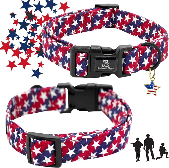 Lionheart glory American Flag Dog Collar, 4 of July Patriotic Independence Dog Collar Heavy Duty Adjustable Collars for Medium Dogs Pet Gift Summer Collars