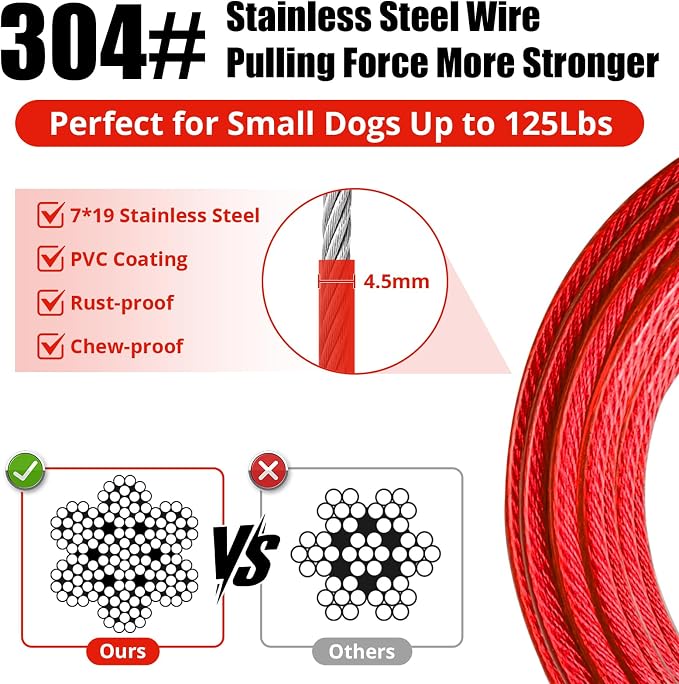 jenico Dog Tie Out Cable: 15ft Dog Leads for Yard Heavy Duty - Reflective Chain Leash for Outside Small Large Dogs Up to 125lbs Outdoor Runner Camping