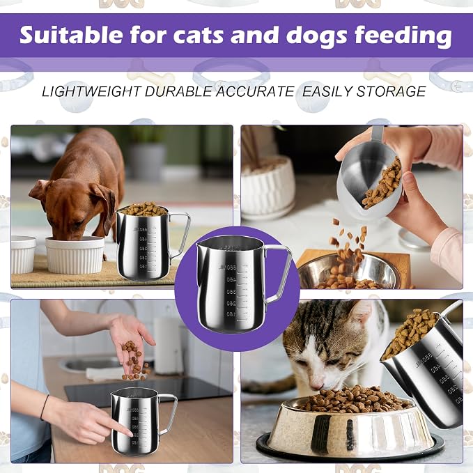 2.5 Cup Dog Food Scoop Stainless Steel Dog Food Measuring Cups Pet Food Scoop with Precision Scale Measurements for Dogs,Cats or Bird Foods, Injection Molded and Dishwasher Safe (2.5 CUP)