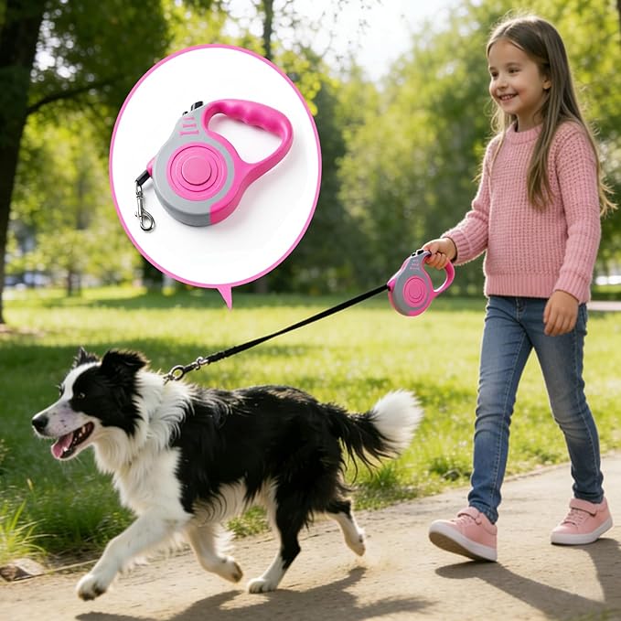 Retractable Dog Leash Lightweight 10/16FT Leash with Non-Slip Handle, for Small Dogs Puppy(Gray Pink, 10FT)