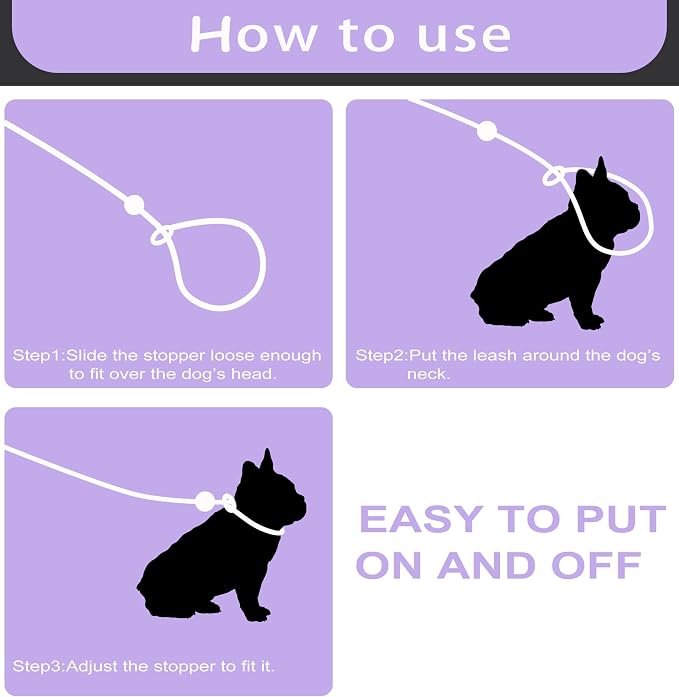 Purple 6FT No Pull Dog Training Leash - Lightweight Slip Lead for Small Medium Dogs