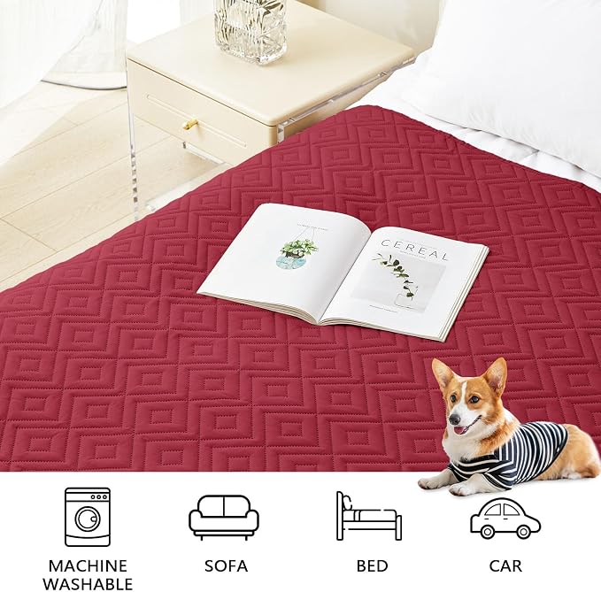hyha Waterproof Dog Blanket, Soft Dog Bed Cover Pet Blankets, Waterproof Sofa Couch Cover for Dogs Washable, Reversible Pet Couch Covers for Sofa Furniture (68x82 Inch, Wine Red/Beige)
