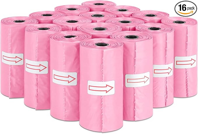 Toplive Dog Poop Bags, Pet Waste Bags Roll Refills, Thick Strong Leak-Proof Cat Dog Bag for Poop Outdoor Cleanup 16 Rolls (240 Bags), Pink