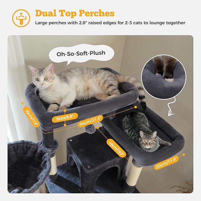 MUTTROS 81" Heavy Duty Cat Tree for Large Cats up to 20lbs - Extra Tall Cat Tower with Metal Frame Hammock, 6 Sisal Scratching Posts, 2 Perches - Indoor Cat Furniture for Maine Coon, Dark Gray