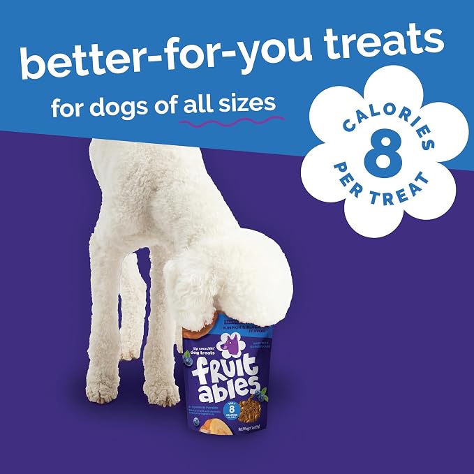 Fruitables Baked Dog Treats, Healthy Pumpkin Treat for Dogs, Low Calorie & Delicious, No Wheat, Corn or Soy, Made in the USA, Pumpkin and Blueberry Flavor, 7oz