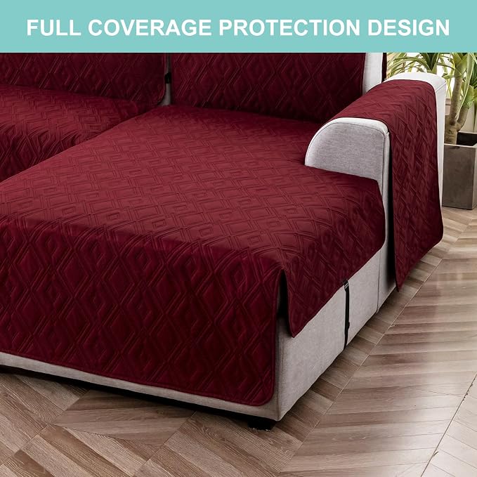Genina Sectional Couch Covers for Dogs L Shaped Sofa Covers Chaise Lounge Cover Reversible Sofa Cover Sectional Furniture Protector for Pets, Kids (Wine Red, Small)