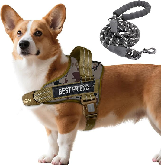 AUROTH Dog Harness and Leash Set, Soft Padded Service Dog Vest with 5.25FT Dog Leash, No Choke, Easy On Pet Vest, Adjustable Reflective No Pull Dog Harness Small Sized Dog, Easy Walking and Training