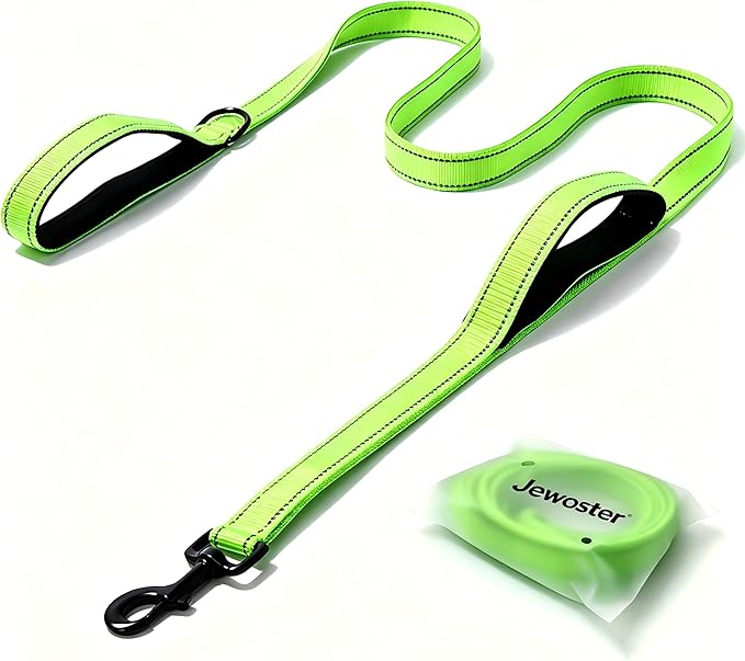 Heavy Duty Dog Leash - 2 Handles by Padded Traffic Handle for Extra Control, 6foot Long - Perfect for Medium to Large Dogs (6 ft, Bright Green)