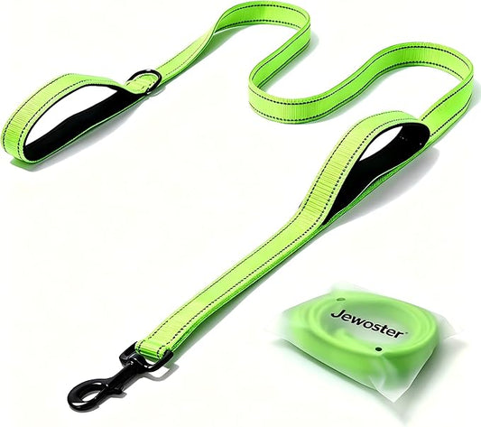 Heavy Duty Dog Leash - 2 Handles by Padded Traffic Handle for Extra Control, 6foot Long - Perfect for Medium to Large Dogs (6 ft, Bright Green)